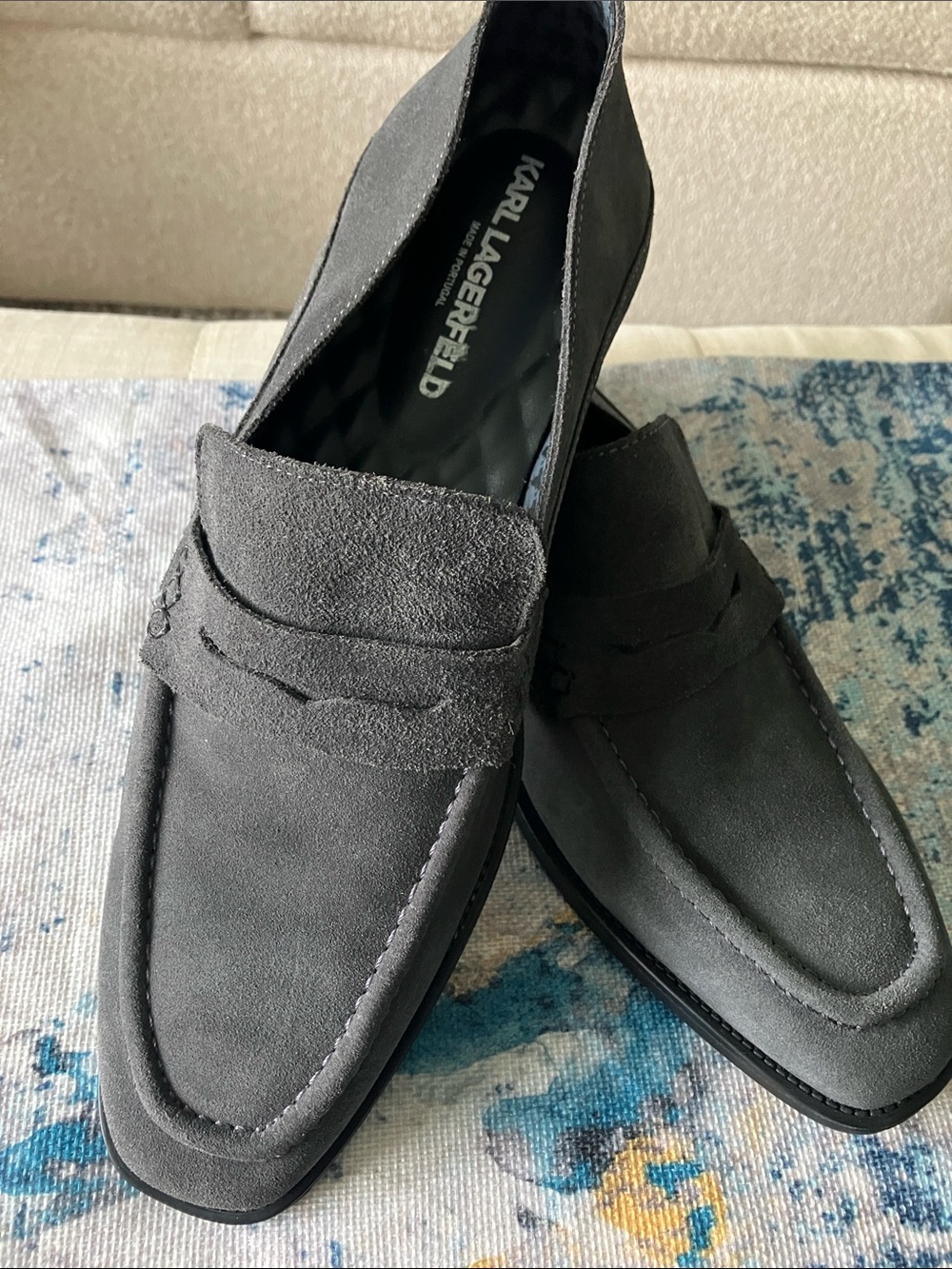 Karl Lagerfeld Men’s Charcoal Suede Penny Loafers